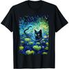 Black Cat Monets Cat Waterlily T-Shirt(1)