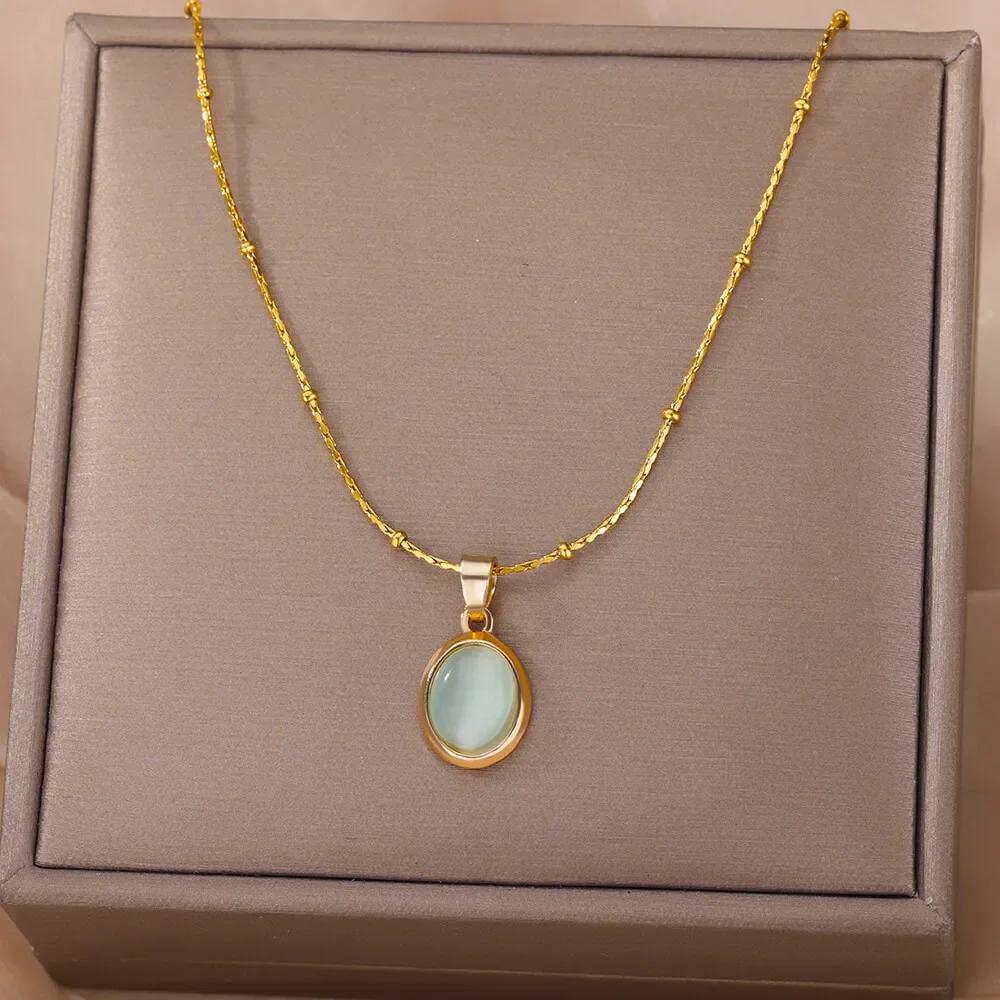 Dainty Gold Chain Oval Pendant Necklace For Women Elegant Minimalism For Office Necklace Gift