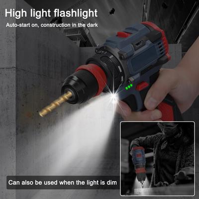 21V 2in1 Lithium Drill Electric Screwdriver Multifunction Power Tool 55Nm Torque Brushless Motor