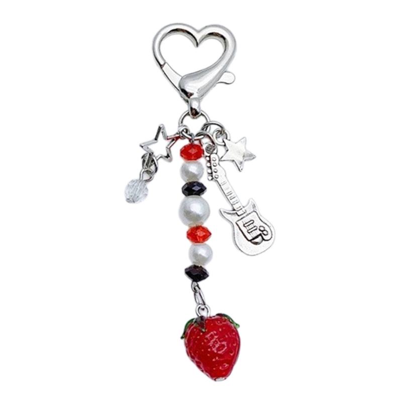 Adorable Strawberry Keychain Colorful Fruit Phone Charm Lanyard Cute Wrist Strap
