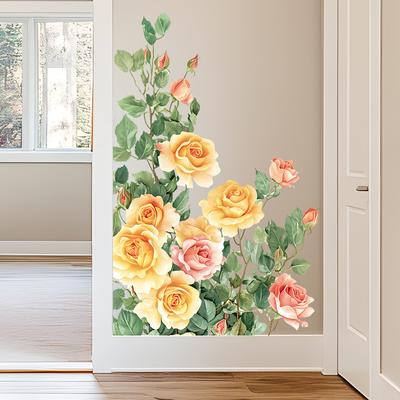Cartoon Colorful Rose Flower Wall Sticker Removable Background Decor for Bedroom Living Room Home Decoration
