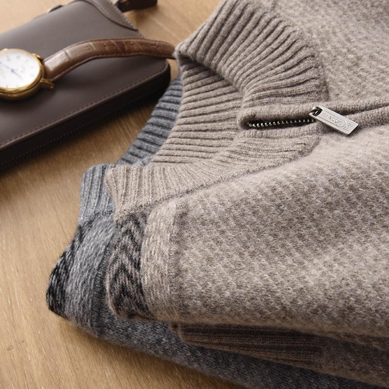 Men's Spring & Autumn Half-High Neck Zip Sweater - Casual, Versatile, Solid Color Pullover
