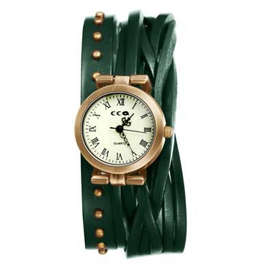 Genuine Leather Strap Gothic Roman Numeral Retro Analog Punk Quartz Adjustable Stylish Design Halloween Gift Women's Rivet-Wrapped Watch Dial,