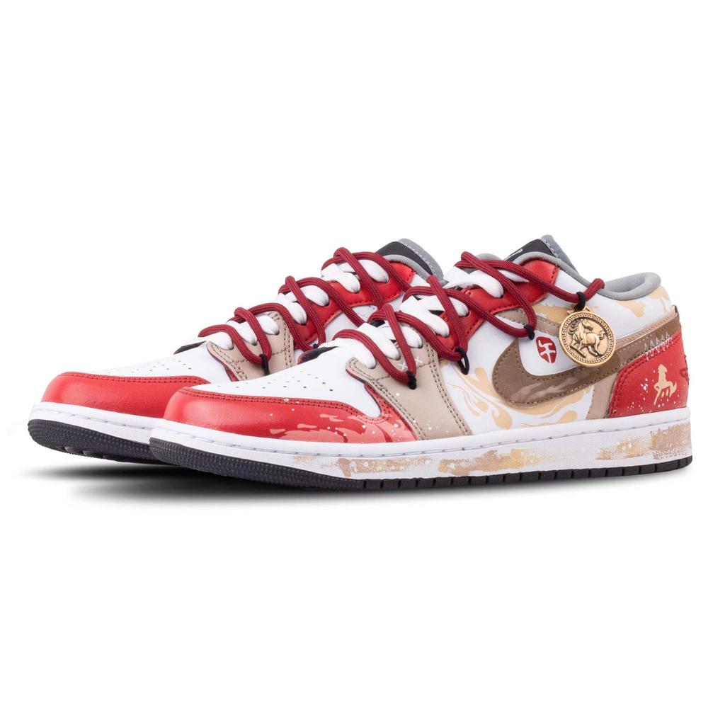 Jordan Arrivano le Air Jordan 1 Festa di Primavera Ammortizzazione Basse Vintage Scarpe da Basket Unisex Bianco Rosso 553558-040(Team144-)