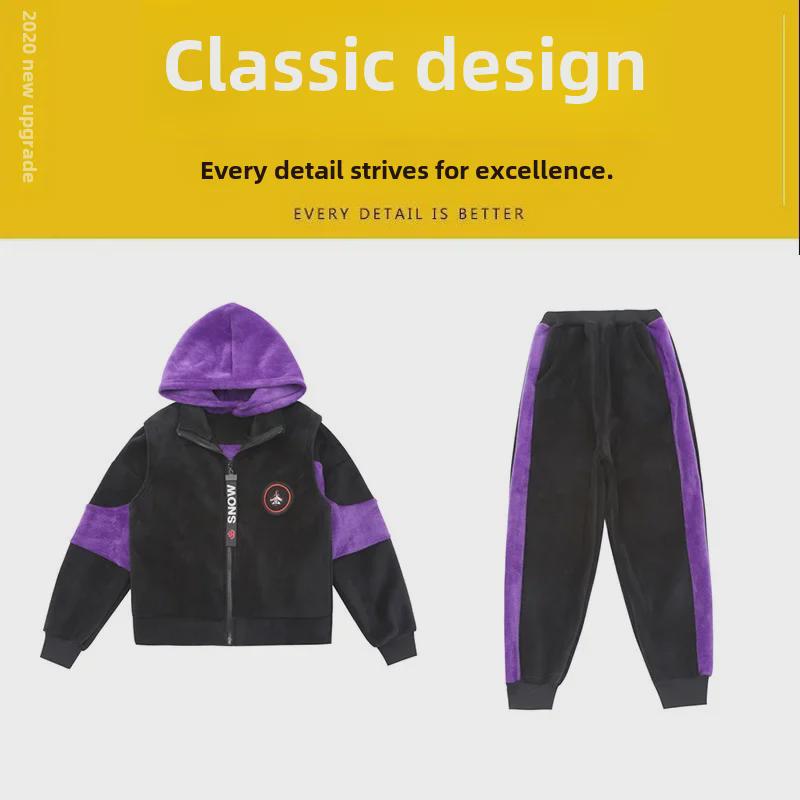 Boys' Autumn/Winter 2025 Fleece Sweater & Pants Three-Piece Set - Trendy & Warm for Medium to Large Sizes