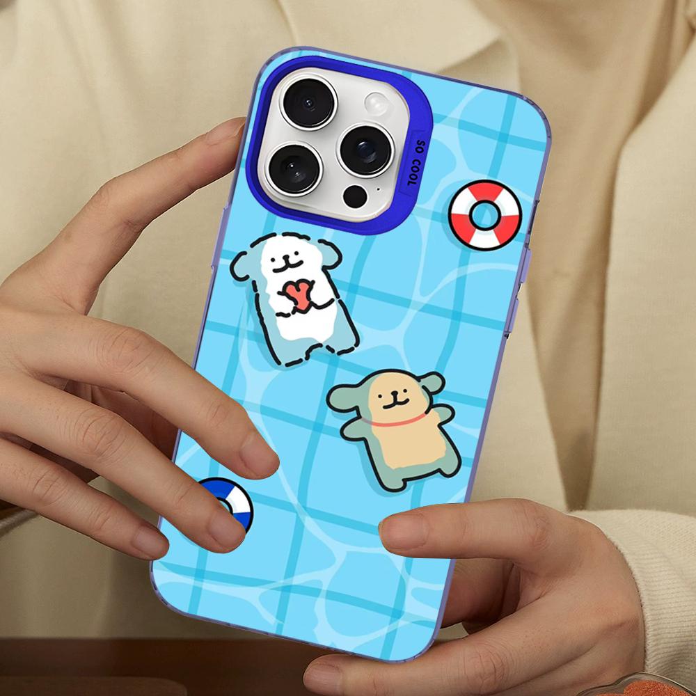 Cartoon Line Dog Phone Case For IPhone 16 15 14 13 12 11 Pro Max X XR XSMAX 8 7 Plus Matte Shockproof Back Cover