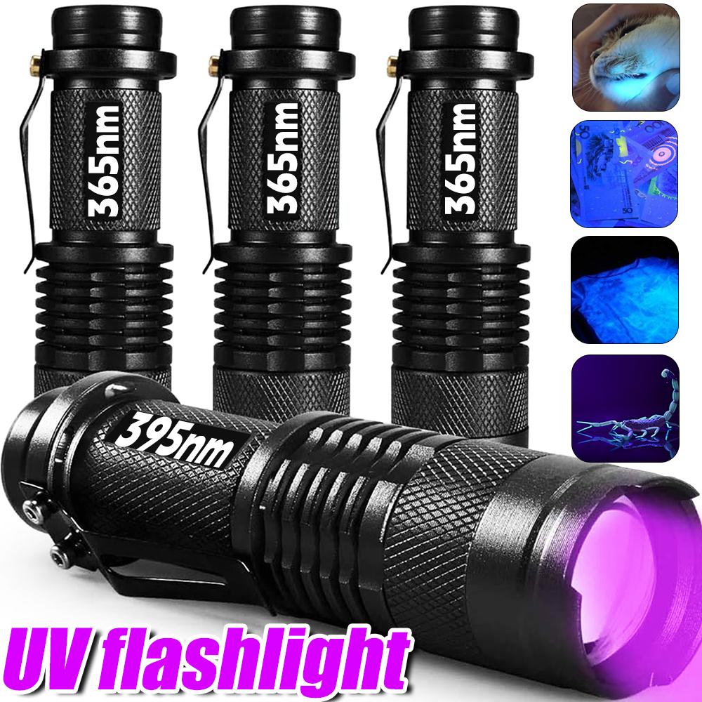 Ultraviolet Lamp 365nm 395nm Mini LED UV Flashlight Zoomable Portable Pocket Torch Money Scorpion Pet Urine Stain Detector Tools