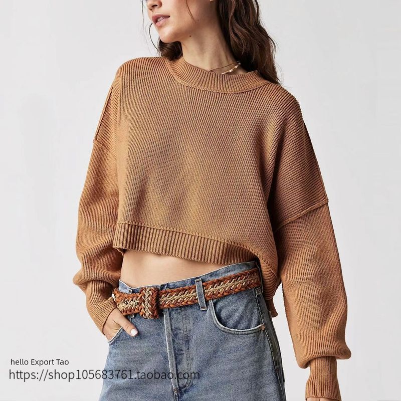 European and American Fashion Round Neck Loose Pullover Knit Sweater Round Neck Neck Loose Knit Sweater