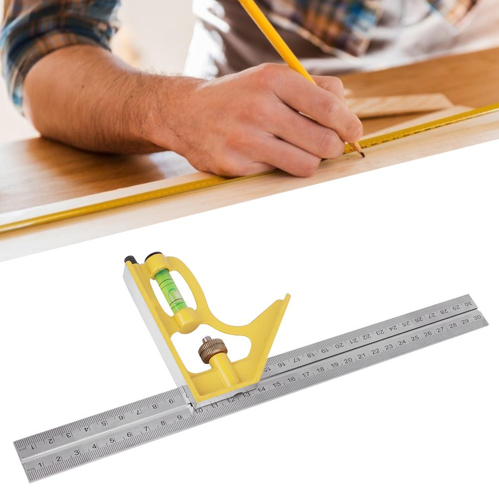 

Combination Square Stainless Steel Adjustable Portable Ruler Wood Measuring Tool Yellow 300mm