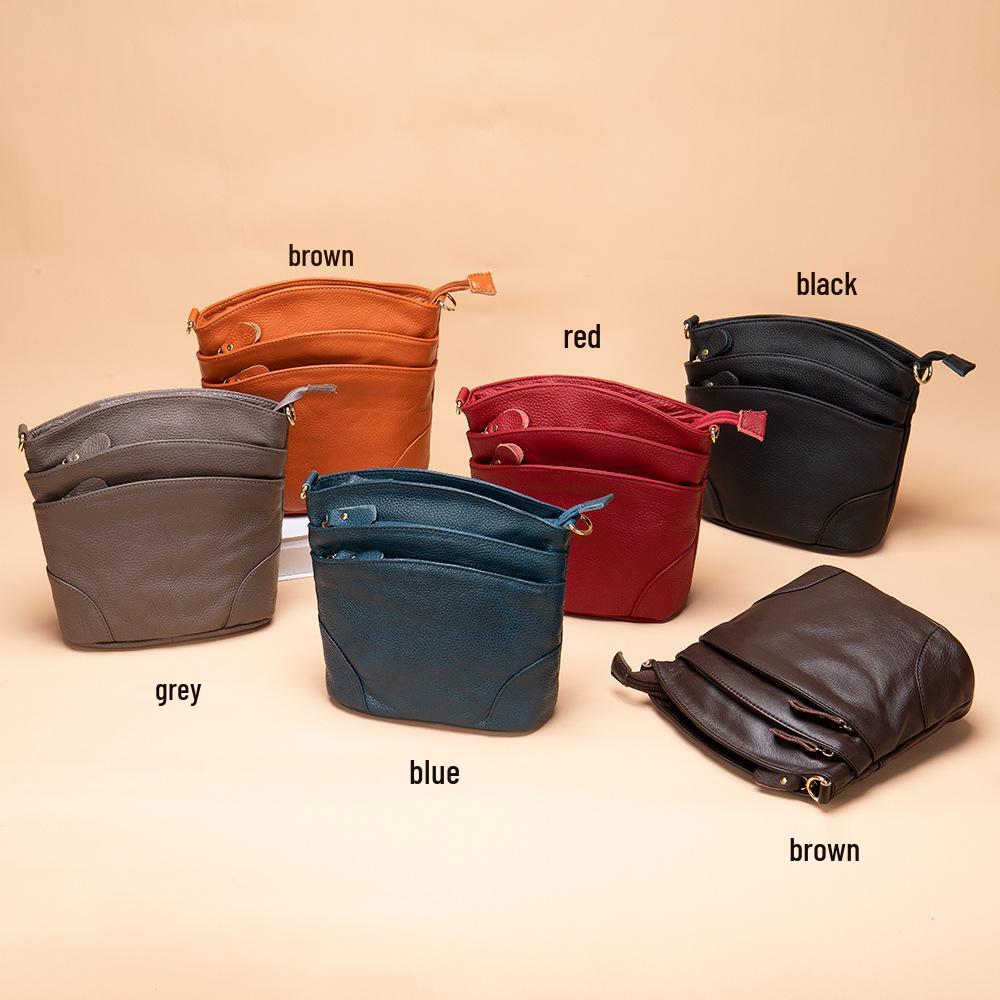 Women's Genuine Leather Bucket Bag - Autumn/Winter Fashion for Middle-Aged Moms