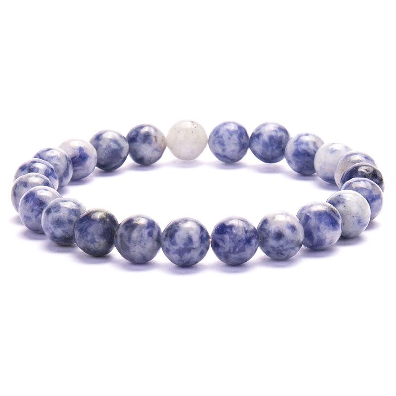 New European & American Style Cross Bracelet, 8MM Natural Stone Beaded Fashion Accessory