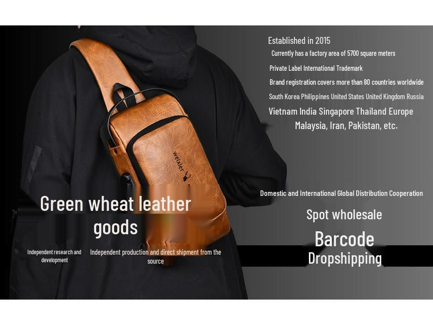 Business Casual Men's Large Capacity Wear-Resistant PU Splash-Proof Messenger Shoulder Bag