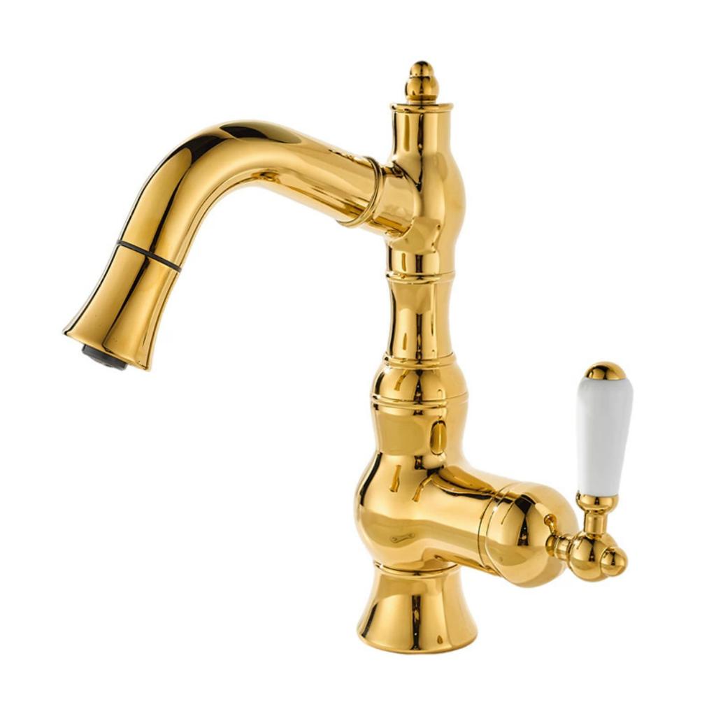Gold Basin Faucet Antique Brass Pull Out Bathroom Faucet Hot & Cold Black Bathroom Sink Faucet Decked Lavotory Faucet Sink Mixer