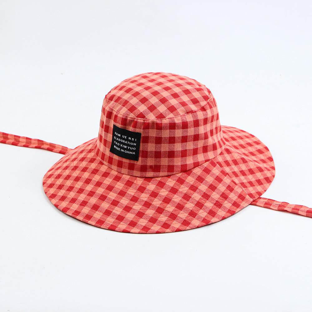 Small Fresh Checked Large Brim Showing The Face of The Little Fisherman Hat for Women In Summer Travel Sun Hat All Round Sun Protection Hat