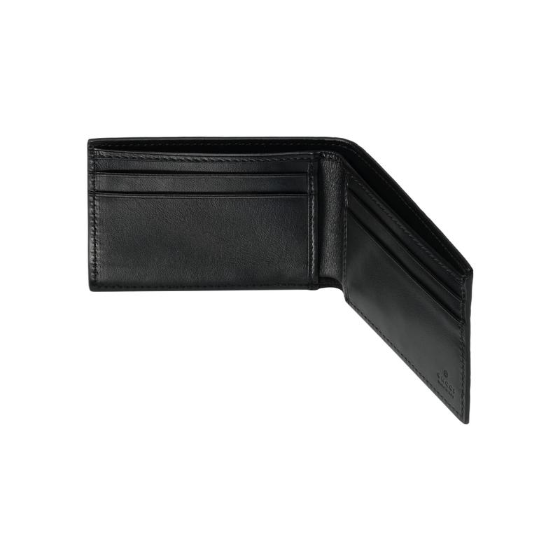 Gucci GG Embossed Bi-fold Four Card Slots Leather Card Holder Wallet Wallet Men's Black