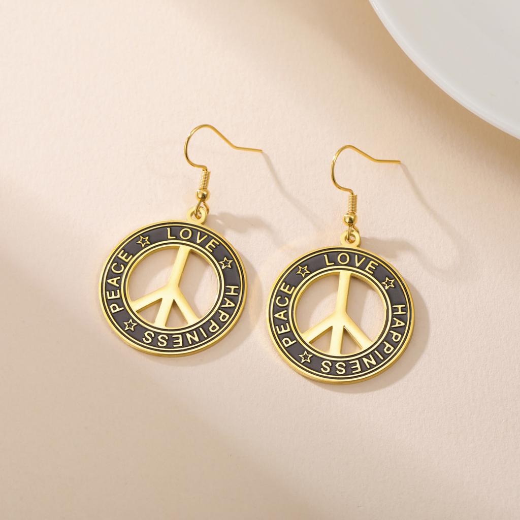 My Shape Peace Sign Drop Earrings Stainless Steel Peace Love Dangle Earrings Vintage Gold Plated Jewelry for Women Gifts