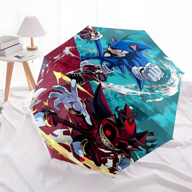 

1pc Sonic the Hedgehog vs. Red Riding Hood: Automatic Opening Folding Umbrella with 3-Fold Design, 8-Bone Iron Frame - Outdoor for Fans, Travelers, Da