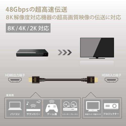 ELECOM HDMI 2.1 Cable Ultra High Speed ??3m [Ultra High Speed ??HDMI Cable Certified Product] 8K (60Hz) 4K (120Hz) 48Gbps Ultra High Speed ??[PS5 / PS