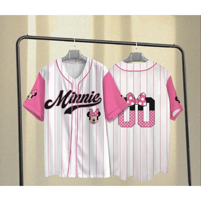 Baseball Jersey Cute Cartoon Design Summer Sports Streetwear V-Neck Tee Outdoor Sport