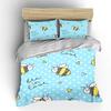 Cute Hand-drawn Bees with Hearts Pattern Bedding Set 1 Duvet Cover 2 Pillowcases for Adult and Children Luxury Gift Full Size