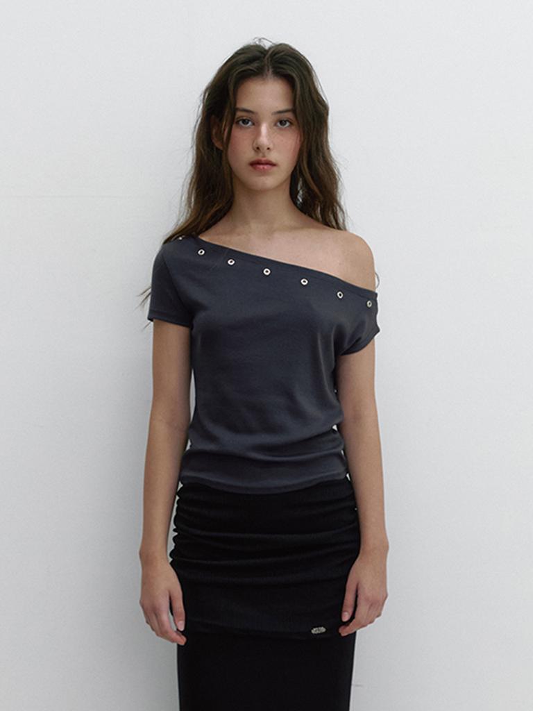 Asula Eyelet One Shoulder T (Navy)