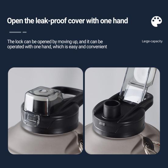 1500/2300/3780ml Large Capacity Ergonomic Handgrip Water Bottle Food Grade Leak-proof Lid Big Water