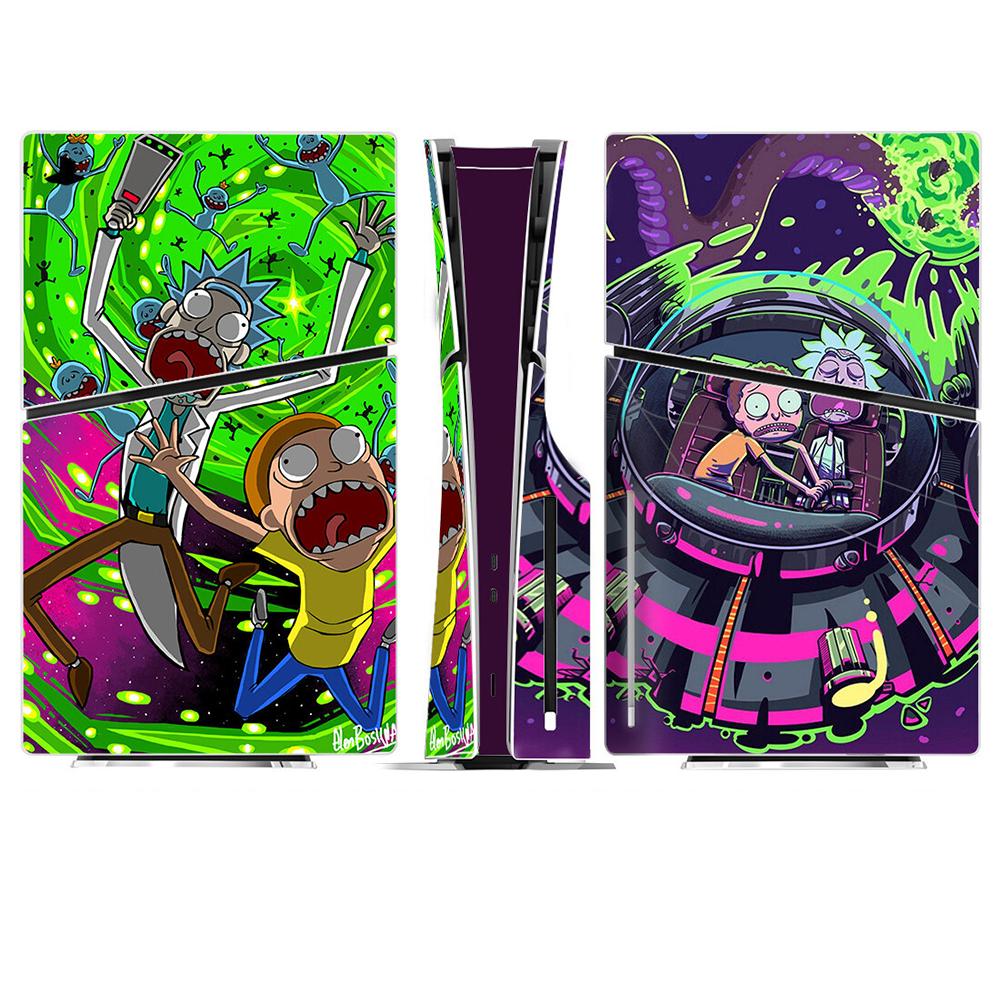Skin in vinile di Rick e Morty per PS5 Slim Edizione Disco, Console e Controller
