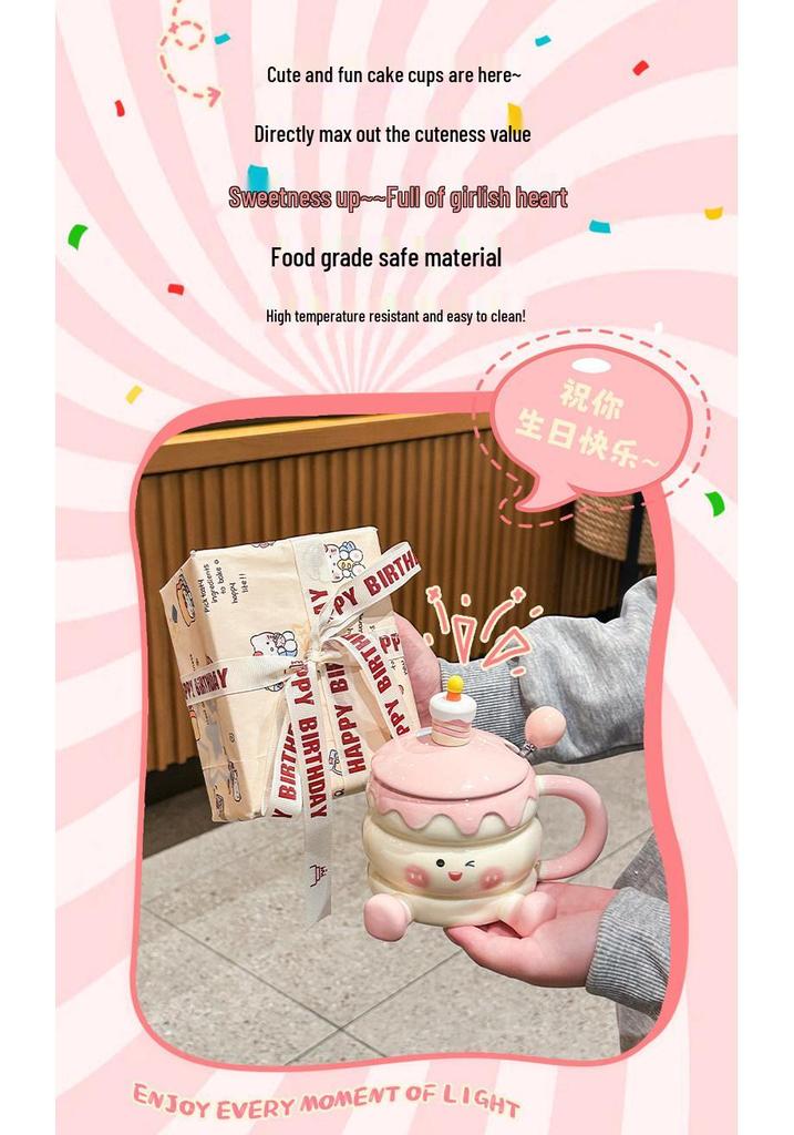 Ceramic Baby Foot Birthday Mug with Lid, High-Quality Gift Box for Girls