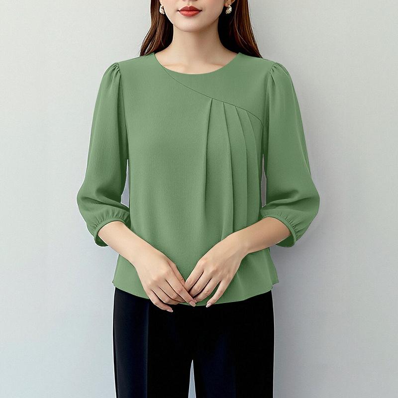 ZANZEA Blouse Décontractée Femme Col Rond Couleur Unie Manches 3/4
