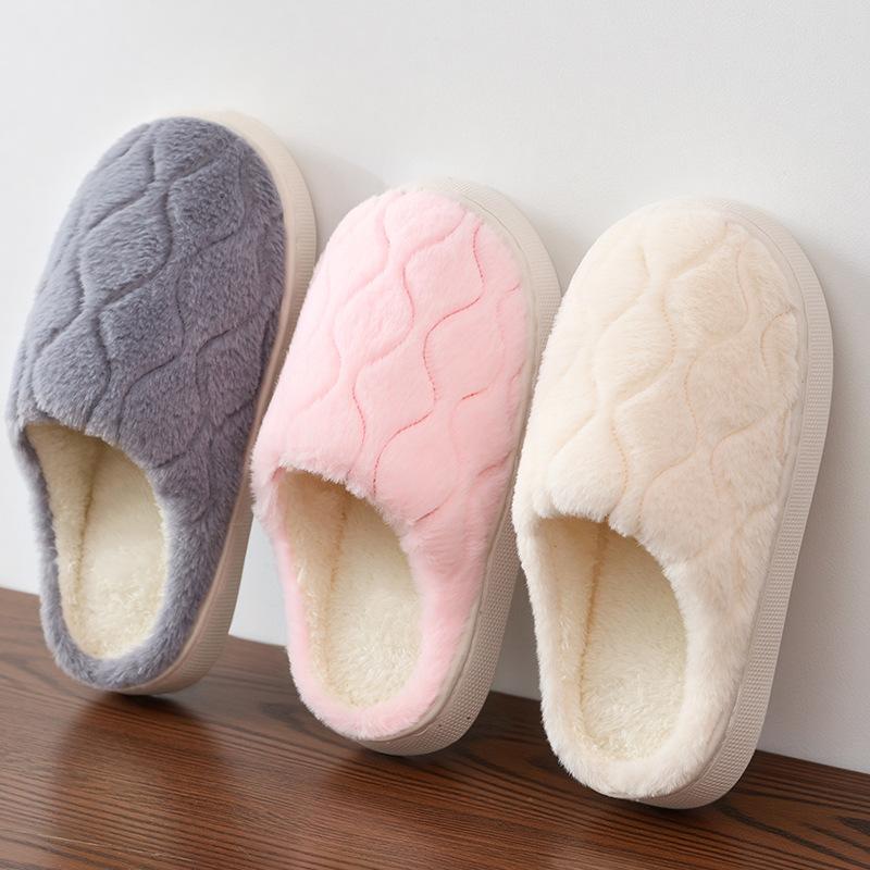 Winter wavy cotton slippers cute simple home outdoor warm non-slip couple bag and cotton slippers