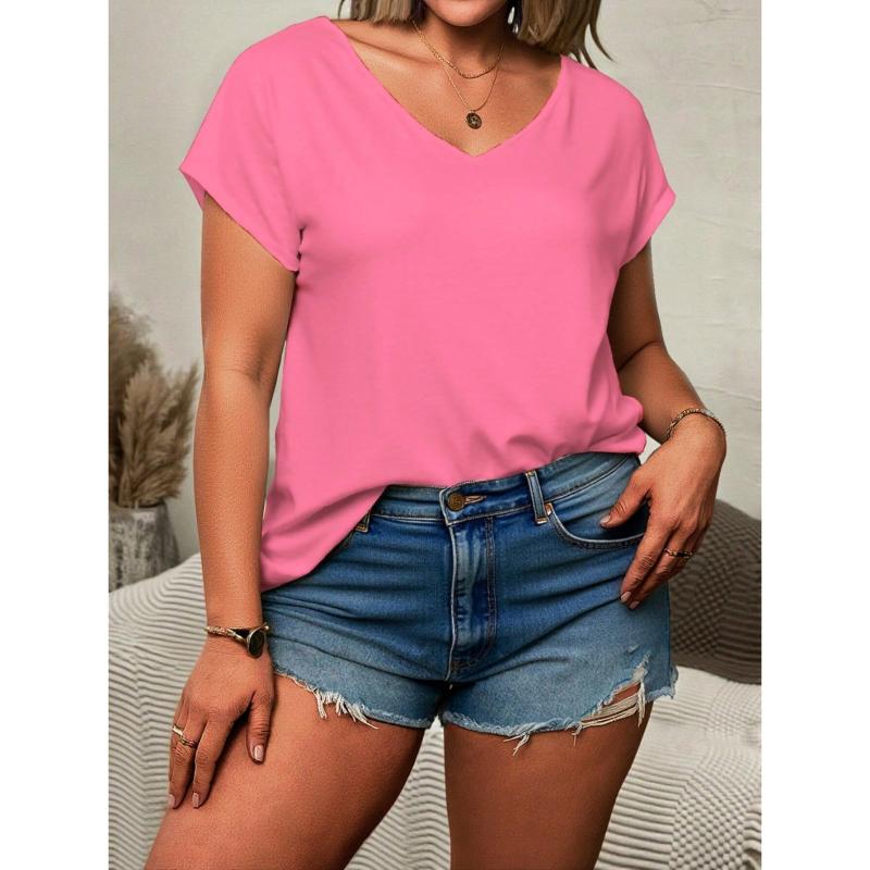 Women Short Sleeve Top Summer Basic Shirt V Neck Gradient Tie Dye Tee Tunic Tops