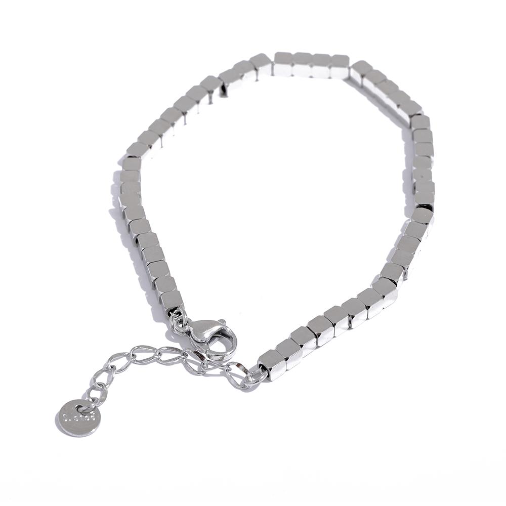 

Yhpup Polished Square Beads Handmade Stainless Steel Stylish Bracelet Bangle High Quality Trendy Waterproof Jewelry Brand Men