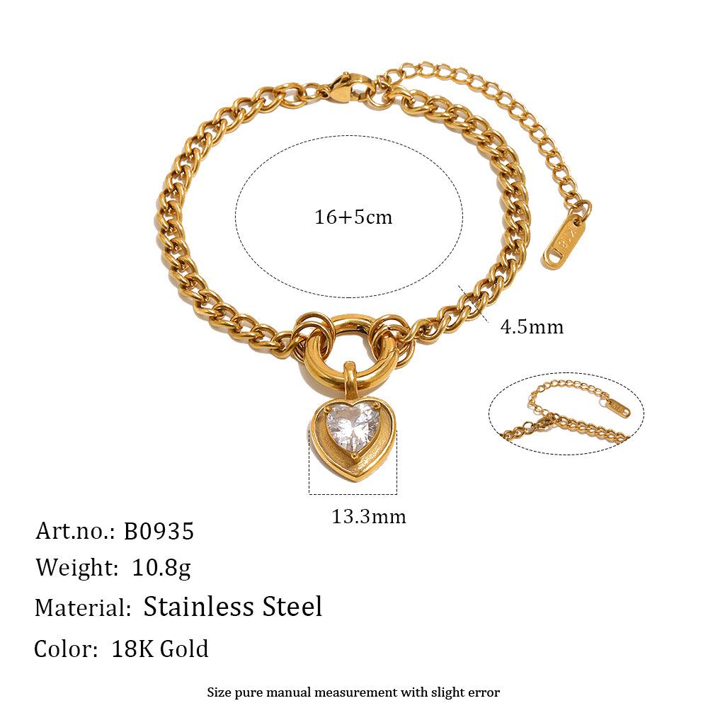 18K Gold Plated Stainless Steel Heart Zircon Bracelet Necklace for Women