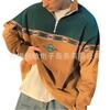 Oversized Vintage Patchwork Zip-Up Hoodie Mens Casual Streetwear Sweatshirt