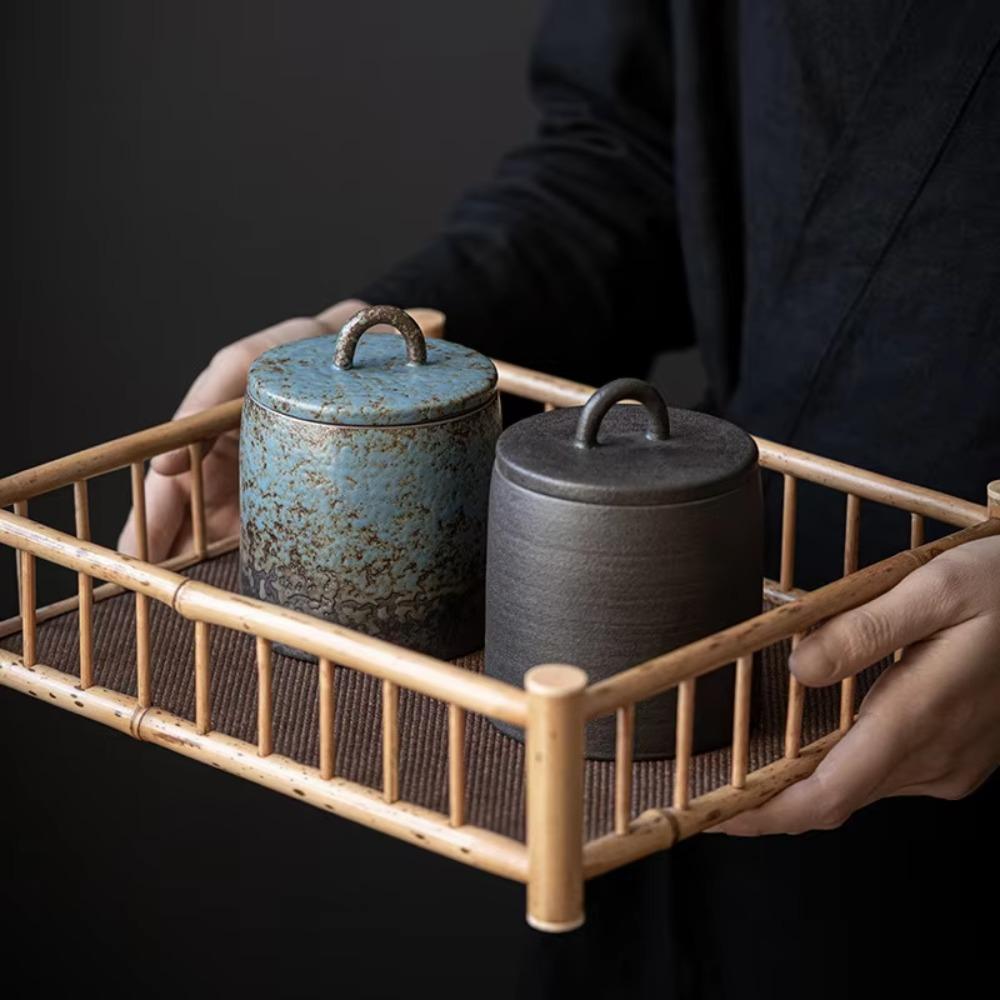 Kiln-change Glaze Tea Storage Box Sealed Seasoning Jar Vintage Ceramic Tea Jar  Spice