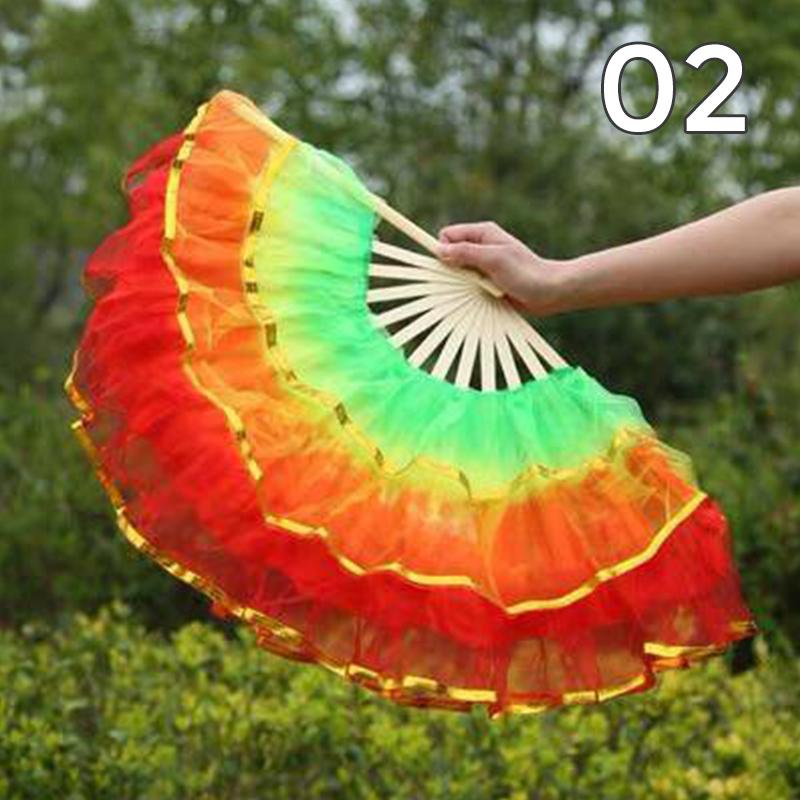 Éventail pliant coloré en soie teinte pour danseuse, éventails en soie imitation pour la pratique, style chinois fait main, accessoires de performance de danse Yangko