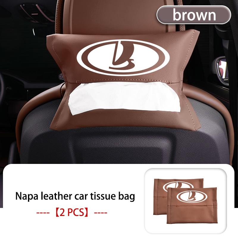 Car Logo Tissue Box Leather Paper Storage Bag Organizer Interior Accessories For Lada Xray Granta Largus Kalina Largus Priora WW34
