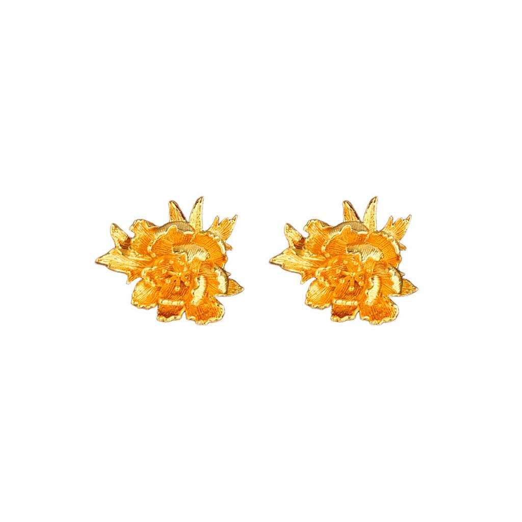 Gold Peony Flower Earrings: Vintage-Style Light Luxury for Weddings 