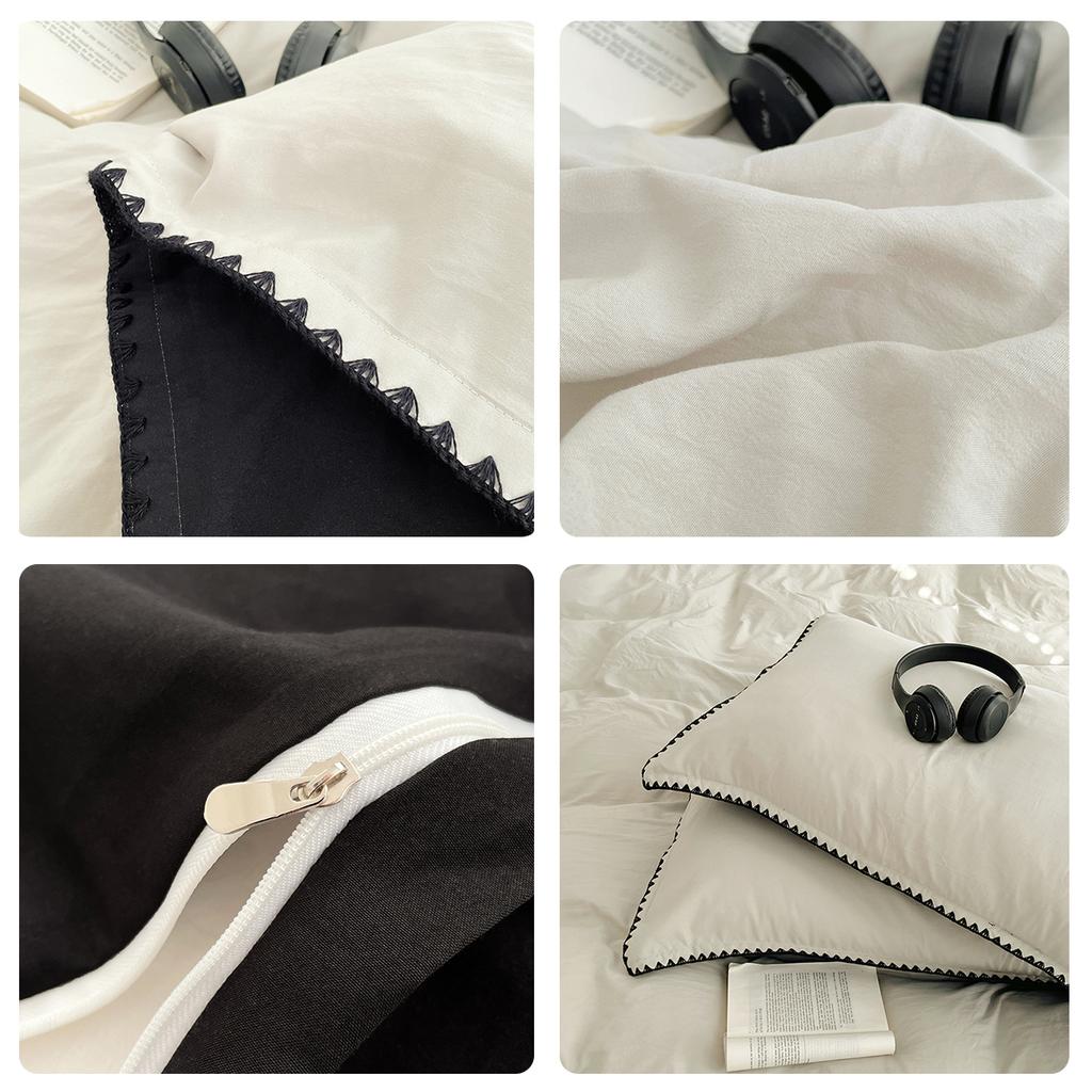 Solid Color Soft Duvet Cover Set Skin Friendly Washable Cotton Queen Bedding Set with Comforter Cover Bed Sheet and Pillowcases