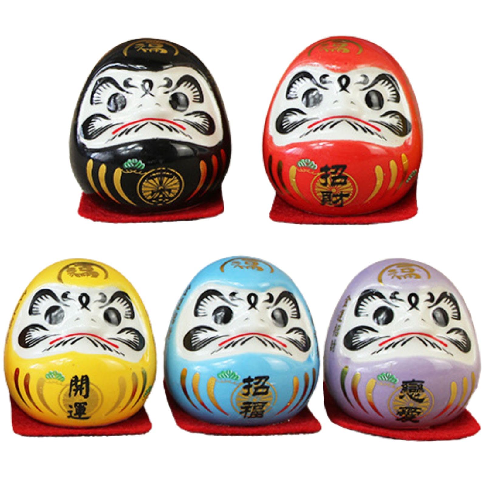 

HOTQ Daruma Doll Cute Dashboard Car Set of 5 Figurines, Ornaments, Miniature,