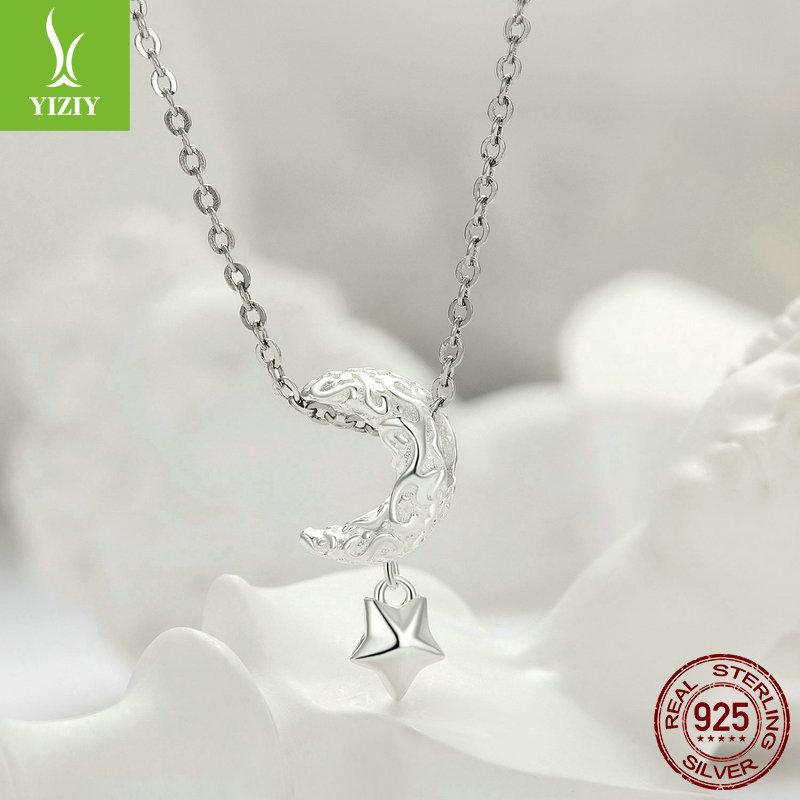 S925 Sterling Silver Moon Pattern Beaded, Elegant And Mysterious Retro Style Diy Star And Moon Pendant Accessories