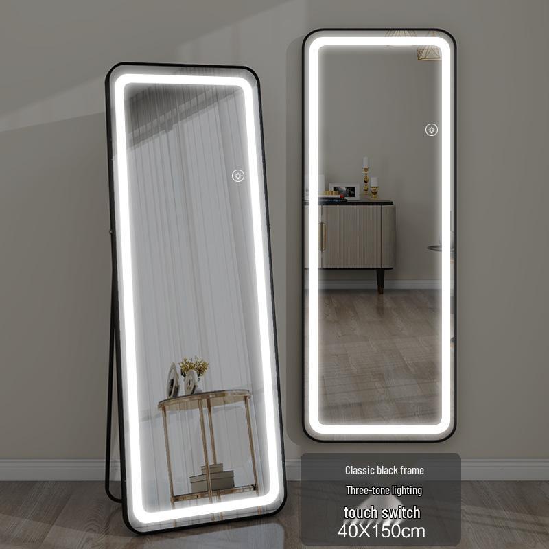 LED Wall-Mounted Full-Length Dressing Mirror with Touch Sensor for Bedroom