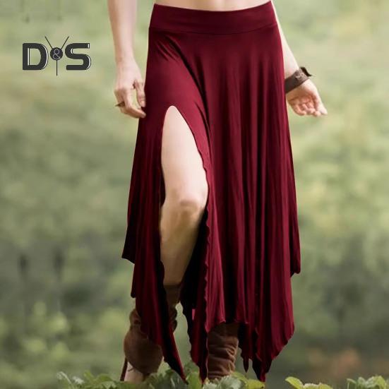 Women Skirt High Waist Solid Color Irregular Hem Long Skirt Side Slit Design Slimming Skirt Work Leisure Travel Wear