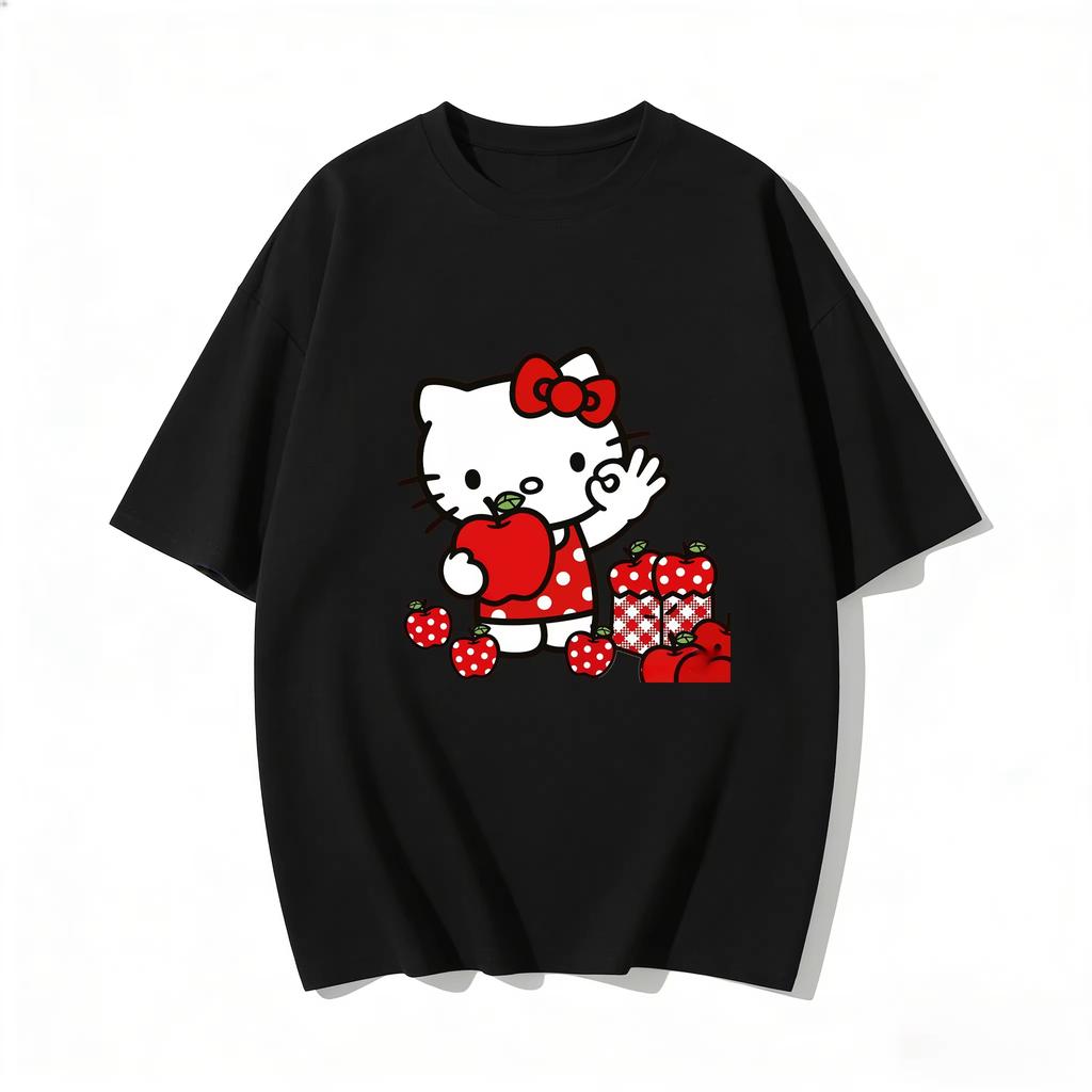 2026 New Summer HelloKitty Cute Graphic Tee Casual Short Sleeve Cotton Top for Women Girls Kawaii Cartoon Print Streetwear