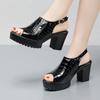 Small Size 32-43 Elegant  Block High Heels Sandals Patent Leather Shoes Summer 2025 Thick Platform Sandals Women Office Model