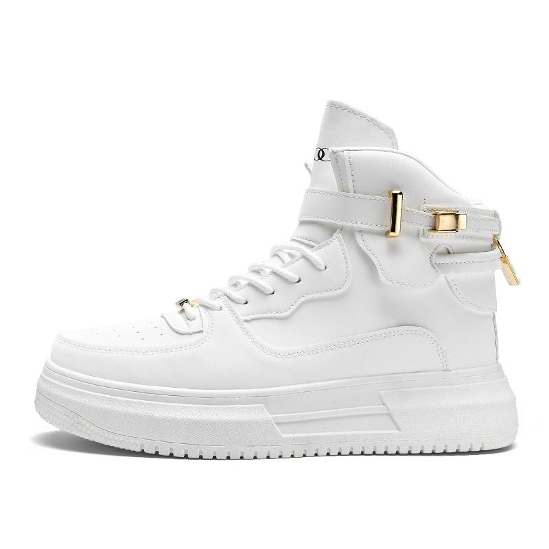 

Мужские повседневные высокие белые кроссовки осень/зима 2024 года — ретро-корейский стиль, универсальная модель, толстая подошва 42