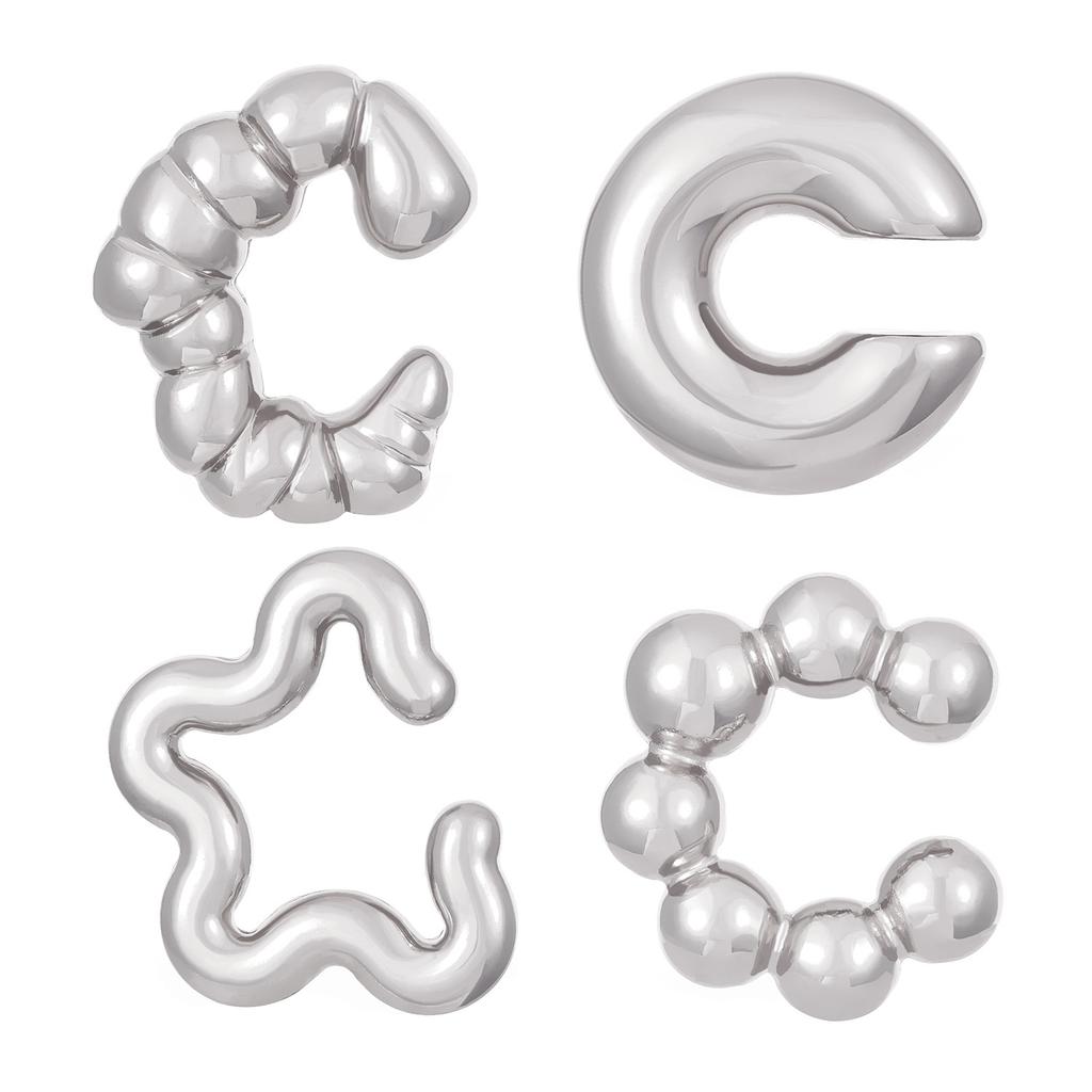 4Pc/set Vintage Geometric Clip Earring Women Trendy Glossy C Shape No Piercing Fake Cartilage Ear Cuff Jewelry Accessories