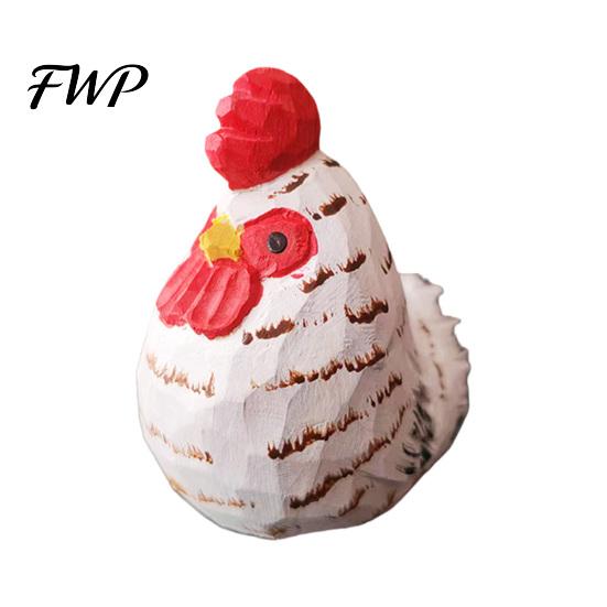Non-toxic Wooden Figurine Hand-Carved Rooster Farmhouse Chicken Sculptures Rustic Animal Statue Natural Solid Wood Ornament for Home Shelf Desk