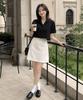 KOLEAT Linen Black Slim Short Sleeve Shirt [Crop]