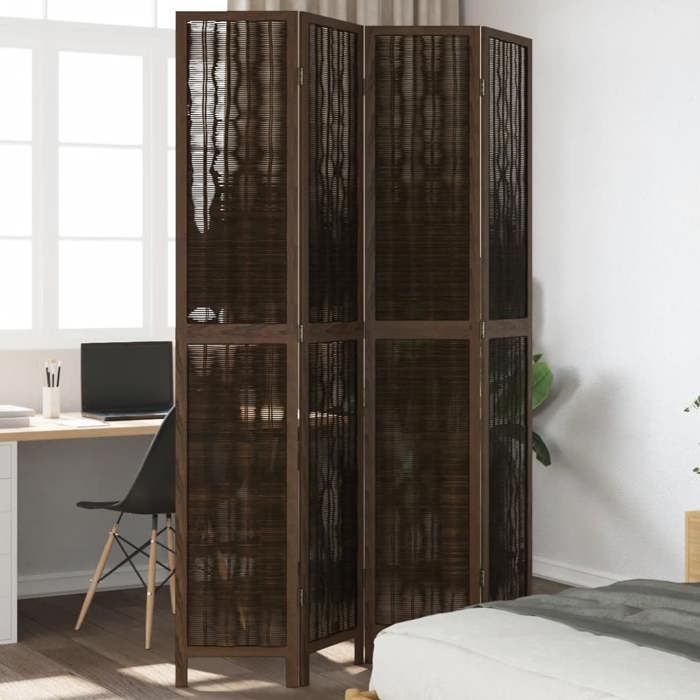 VidaXL Cloison de Séparation 4 Panneaux, Séparateur de Pièce, Écran d'Intimité, Paravent Chambre Salon, Marron Foncé 358660